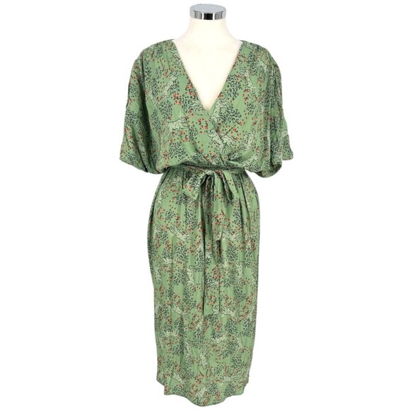 Corey Lynn Calter Lea Green Garden Leopard Midi Short Sleeve Dress Size Small - Picture 1 of 13
